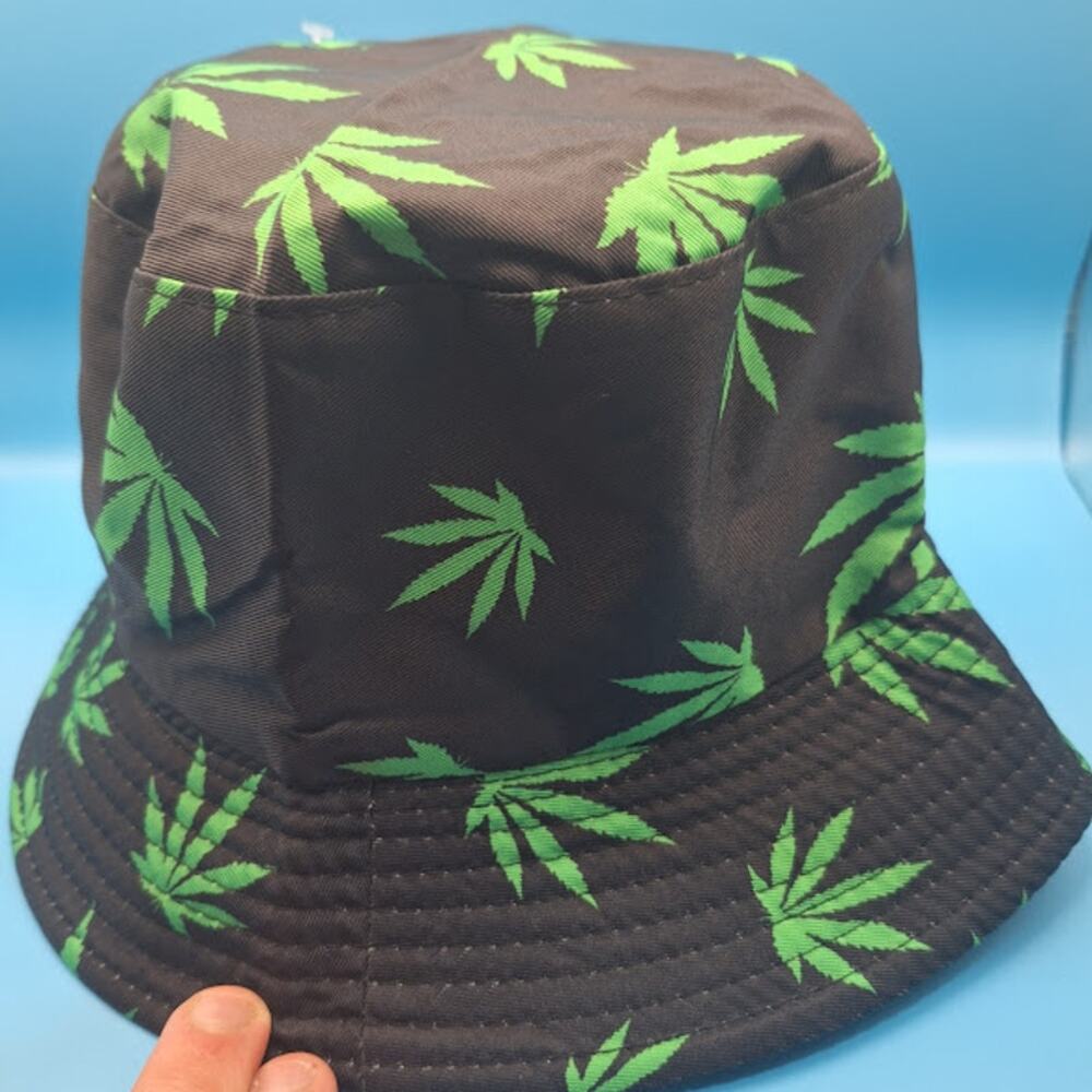 Black Bucket Hat One Size – Leaf Pattern Streetwear Festival Hat Unisex